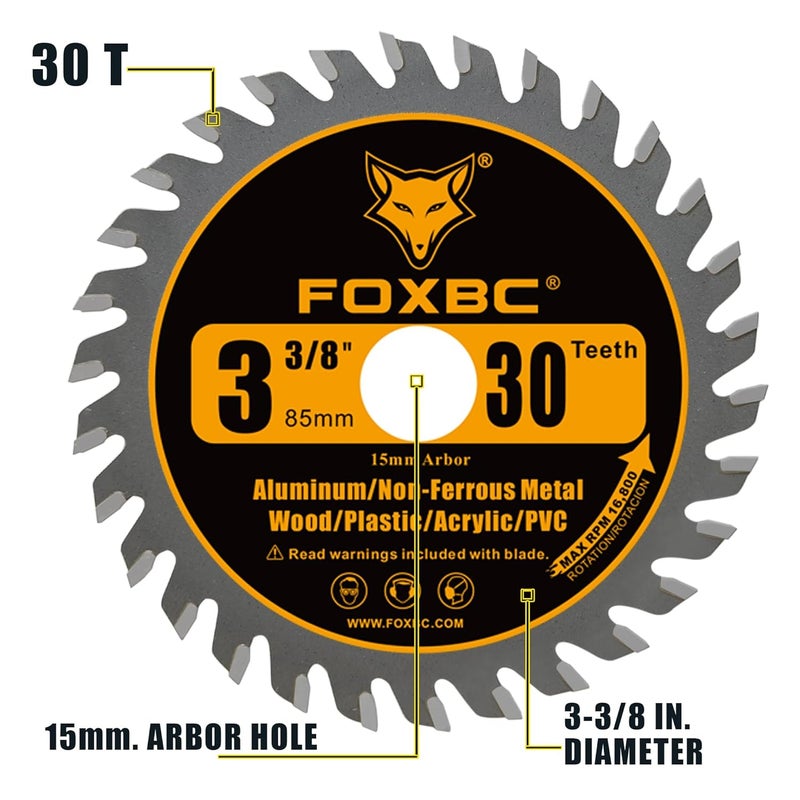 FOXBC 3-3/8 Inch Compact Circular Saw Blade Set, 15mm Arbor, Multi-Material Cut for Wood, Plastic, Metal, Tile Cutting - 6 Pack - Image 5